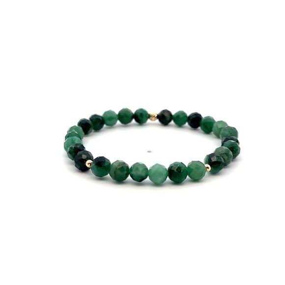 Natural Emerald Gemstones Micro Faceted Stretch Bracelet 18k Tiny Beads - Picture 4 of 5